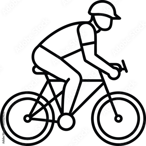Traveler Riding Bicycle Minimal Line Art Vector Illustration