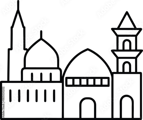 World Famous Landmarks Outline Minimal Line Art Vector Illustration