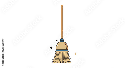 A clean broom with sparkling stars indicates a freshly cleaned area.