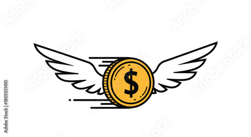 A golden coin with wings and motion lines symbolizing fast money movement.