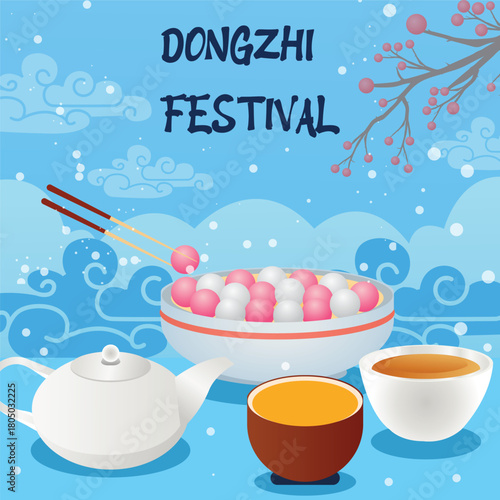 Dongzhi or Winter Solstice Festival Template  Flat Illustration 