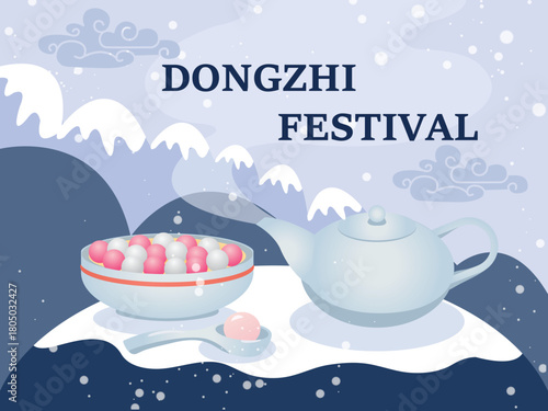 Dongzhi or Winter Solstice Festival Template  Flat Illustration 
