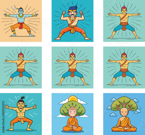 Yoga activity vector set of women practicing meditation and physical flexibility