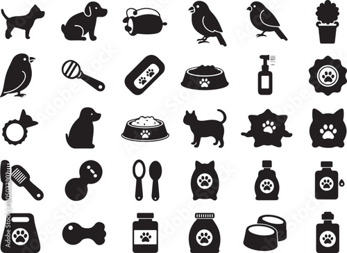 Cat and dog icons vector set black silhouettes collection design symbols gift and holiday theme