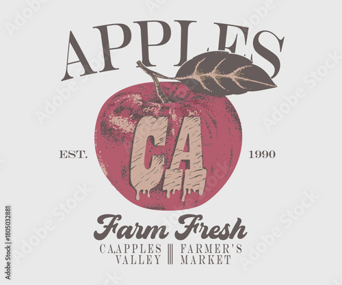 California apple market artwork for t shirt print, poster, sticker and other uses. 