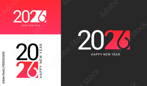 2026 Happy New Year logo text design. 2026 number design template. Collection of 2026 Happy New Year card, cover, poster. Vector illustration with labels isolated on colorful background