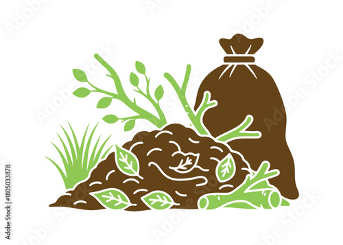 Organic lawn and garden waste multicolor icon. Grass clippings and leaves in vector format.