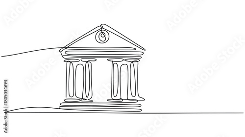 Continuous Line Drawing Bank Building — Minimalist Finance, Government Institution, Architecture Icon

