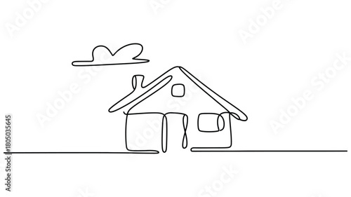 Continuous Line Drawing House — Minimalist Home, Real Estate, Property, Living Icon






