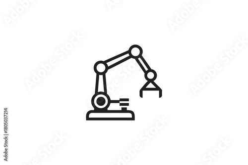 Black Outline Robotic Arm Icon Representing Industrial Automation Technology and Manufacturing Process