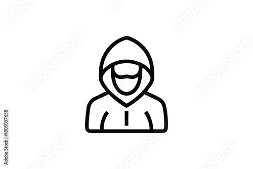 Outline Hooded Figure with Mask Icon Representing Hacker Cybercrime and Digital Anonymity