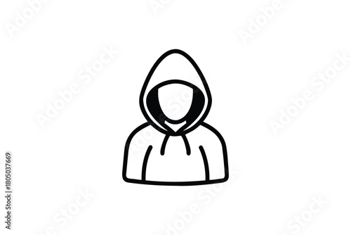 Outline Hooded Figure Icon Representing Anonymity Privacy and Digital Security Concepts