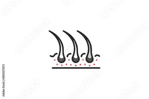 Detailed Hair Follicle Icon Showing Irritated Scalp and Healthy Hair Growth for Dermatology Concepts