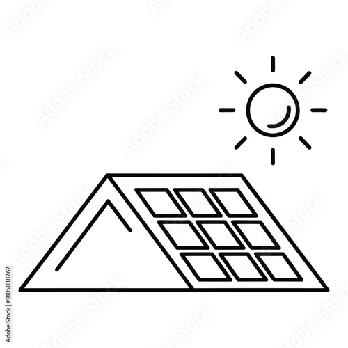 Simple line drawing of a solar panel under the sun vector