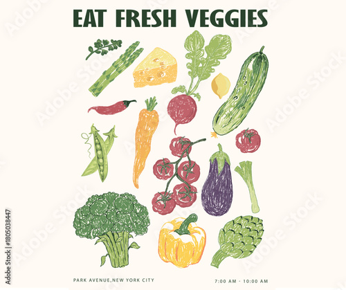 Eat fresh vegetable. Vegetable set design. Local vegetable market artwork for t shirt print, poster, sticker and other uses. Fresh vegan food. Vegetable love club. Organic vegetable farm.
