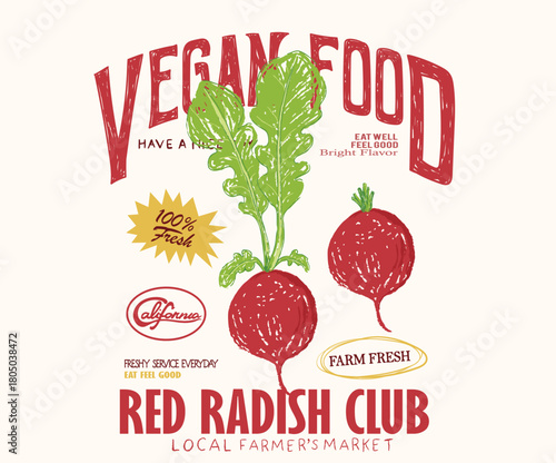 Organic vegetable farm. Beetroot artwork for t shirt print, poster, sticker and other uses. Fresh vegan food. Radish Vegetable love club.