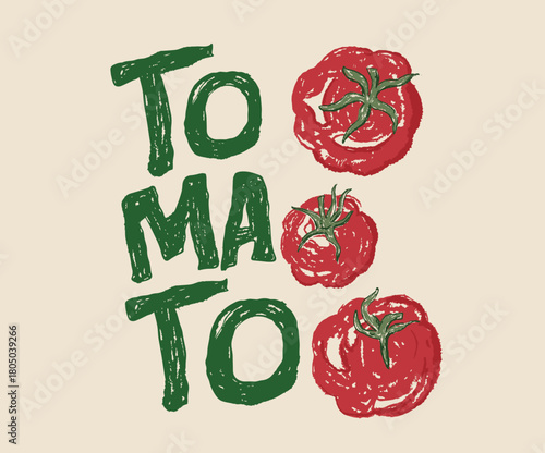 Tomato vegetable artwork for t shirt print, poster, sticker and other uses. Vegetable love club. Organic vegetable farm.