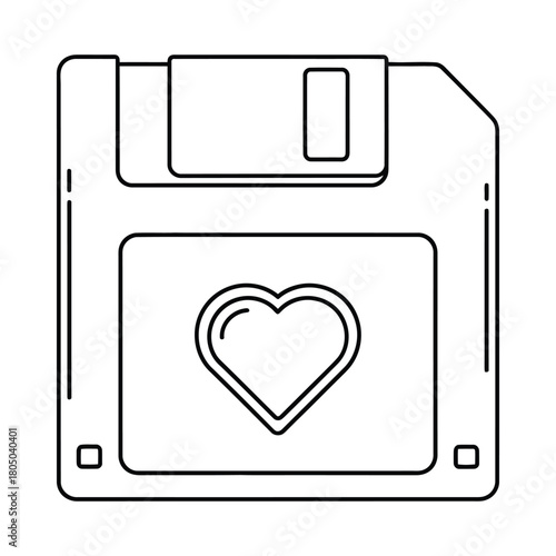 Vintage floppy disk with heart symbol line icon