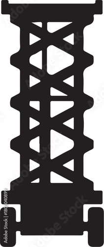 Black silhouette of a mobile scissor lift on white background aerial work platform on transparent background