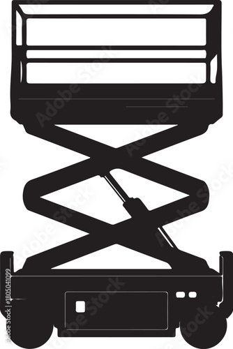 Silhouette of a Scissor Lift Platform aerial work platform construction equipment on transparent background