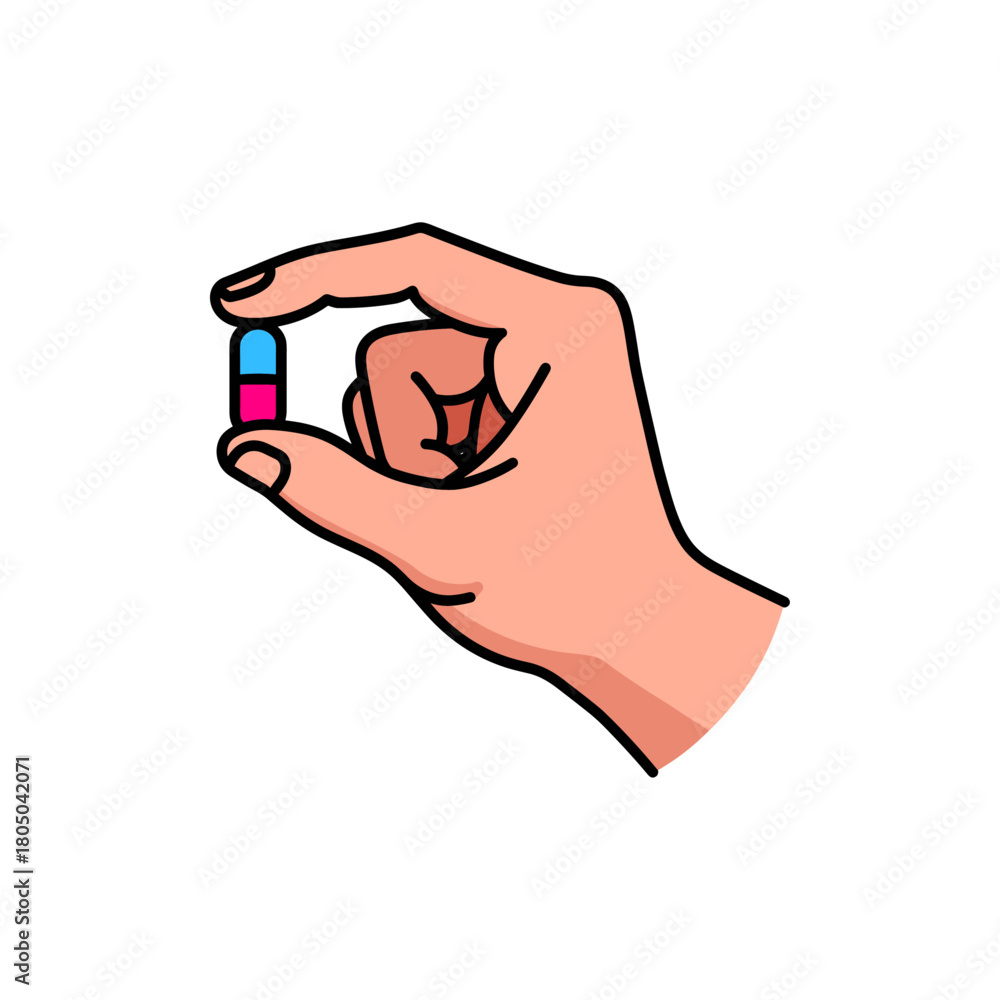 Fototapeta premium Hand holding a capsule, tablet icon logo flat vector design