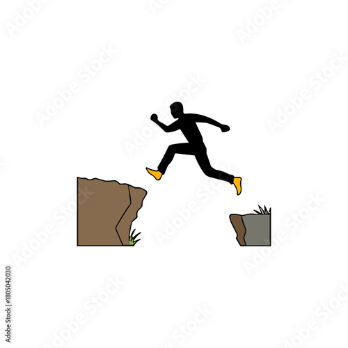 Man Jumping Over Cliff icon logo flat vector design