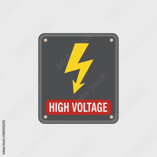 High voltage electric circuit box warning icon logo flat vector design
