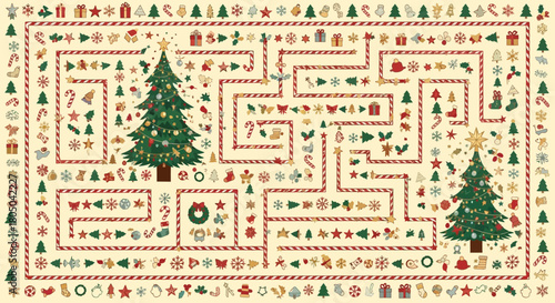 Challenging Christmas maze game with festive holiday icons perfect for seasonal fun and engagement