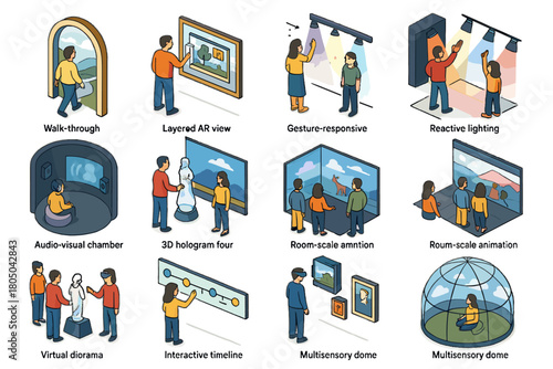 Dome gallery icon ar hologram timeline interactive multisensory vector narrative immersive