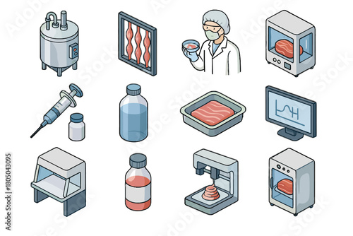 Icons bioengineered growth automated vector cultured bench nutrient icon tank meat medium