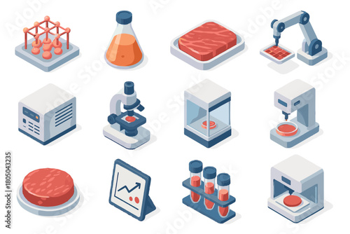Grown synthetic lab meat medium icon flask arm vector culture growth unit