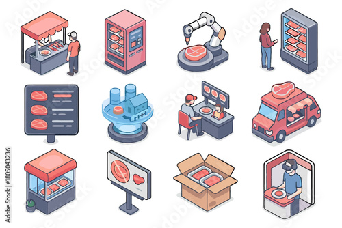Icons hologram futuristic arm food vector cultured vending meat supermarket stall icon