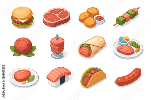 Wrap futuristic bioengineered icons icon chicken gourmet vector meat hybrid grilled fish