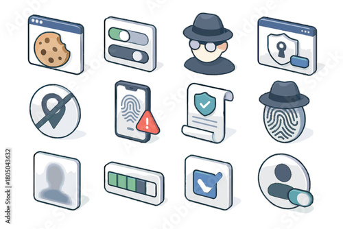 Banner vector user data icons consent icon blurred off privacy fingerprint location