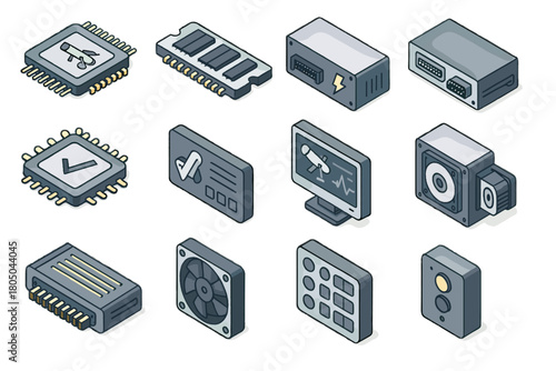 Telescope status supply memory indicator chip controller fan module icon vector space