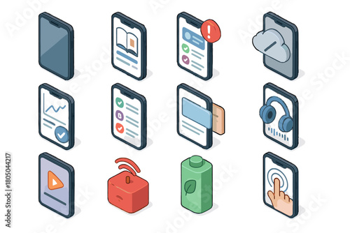 Flashcard offline audio tutorial edtech touchscreen vector sync app icons mobile icon