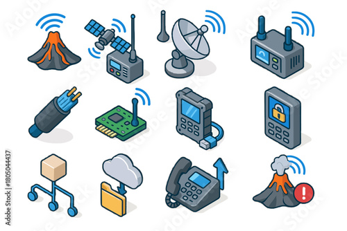 Backup device icon satellite volcanic uplink node sensor vector encryption network antenna
