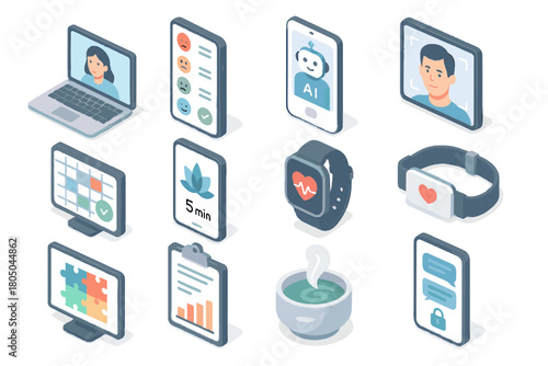 Vector emotion icon secure calendar therapy stress session tracking consultation app digital