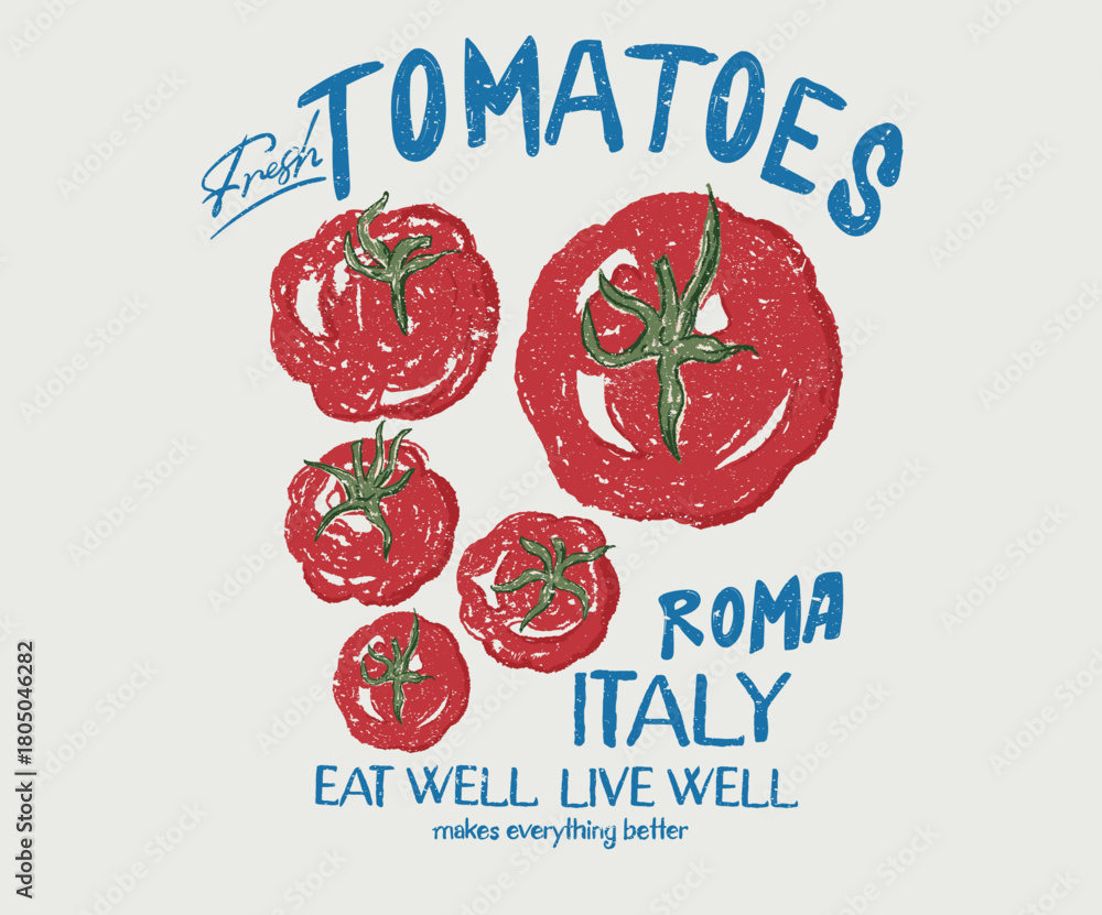 Fototapeta premium Vegetable love club. Vegan food. Organic vegetable farm. Tomato vegetable artwork for t shirt print, poster, sticker and other uses.