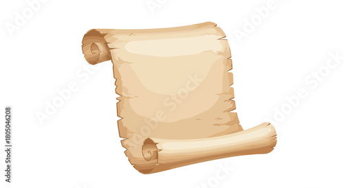 Ancient and weathered rolled-up paper scroll with ragged edges, offering a vintage and historical background for text.