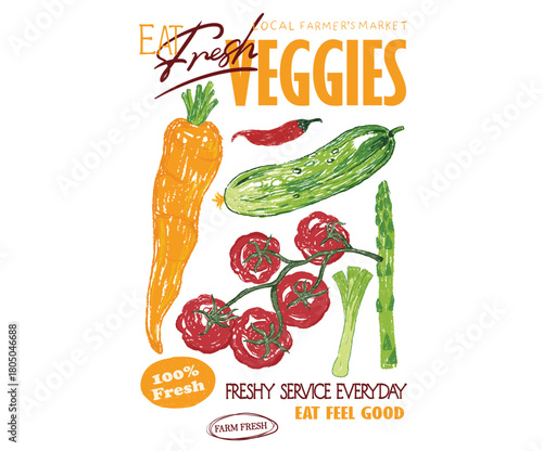 Eat fresh vegetable. Local farmer market. Organic vegetable farm. Local vegetable market artwork for t shirt print, poster, sticker and other uses.