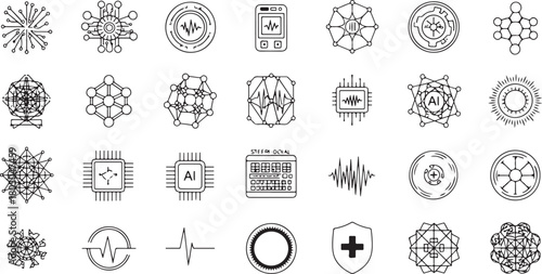 Collection of Abstract Geometric and Scientific Icons science technology