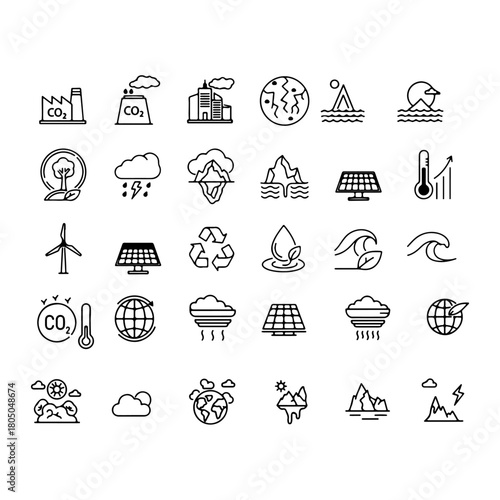 Minimalist Climate change line icons set