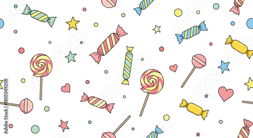 A sweet collection of colorful candies and lollipop treats on a white background.
