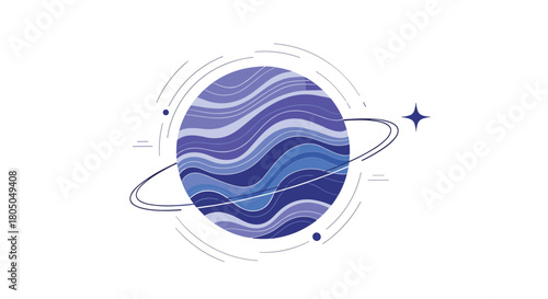 Abstract depiction of a swirling purple planet with rings and stars in outer space.