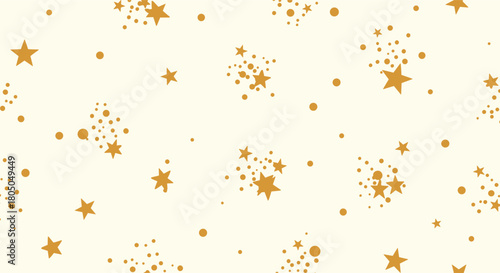 A simple repeating pattern of scattered golden stars and dots on a light cream background.