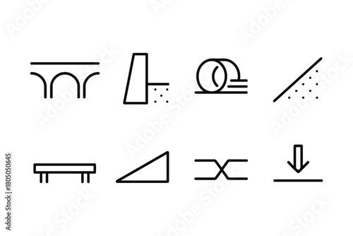 Minimalist line icons of architectural and geometric structures