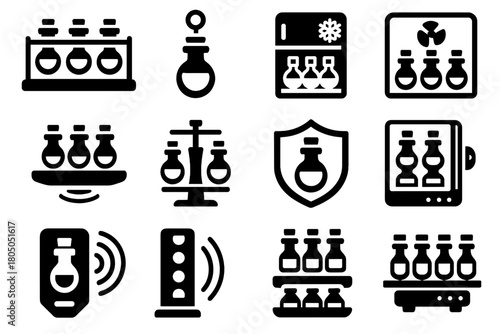 Icon shielded bottle storage automated status potions icons potion suspended vector case