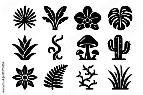 Electric vector leaf liana vine icon jungle monstera neon glowing icons