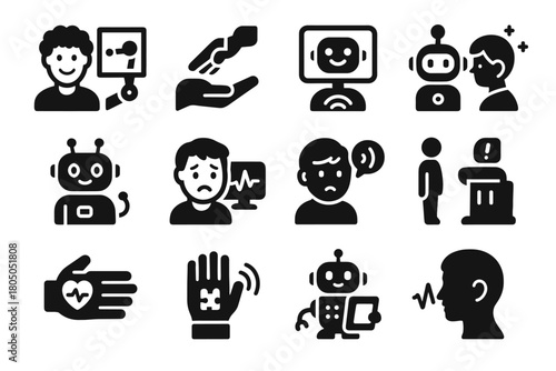 Vector pulse icons biometric glove calming posture reader healthcare robotic monitor smile